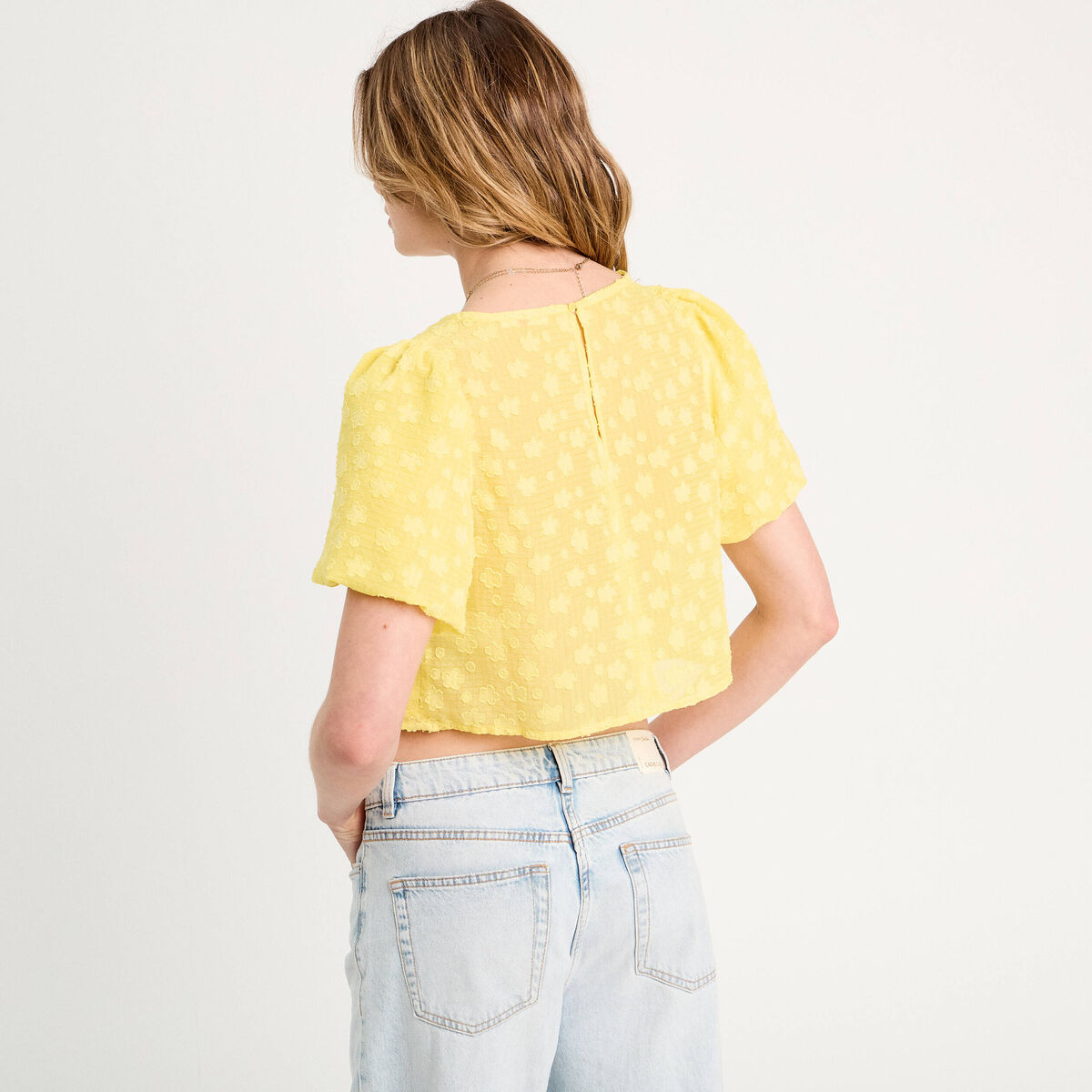 Blouse manches courtes jaune pastel femme