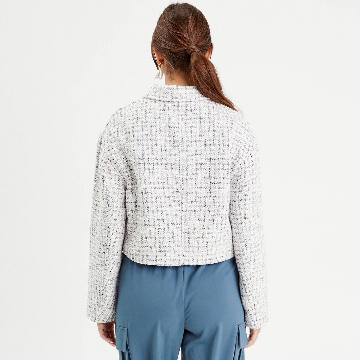 Veste courte oversize zippée blanc femme