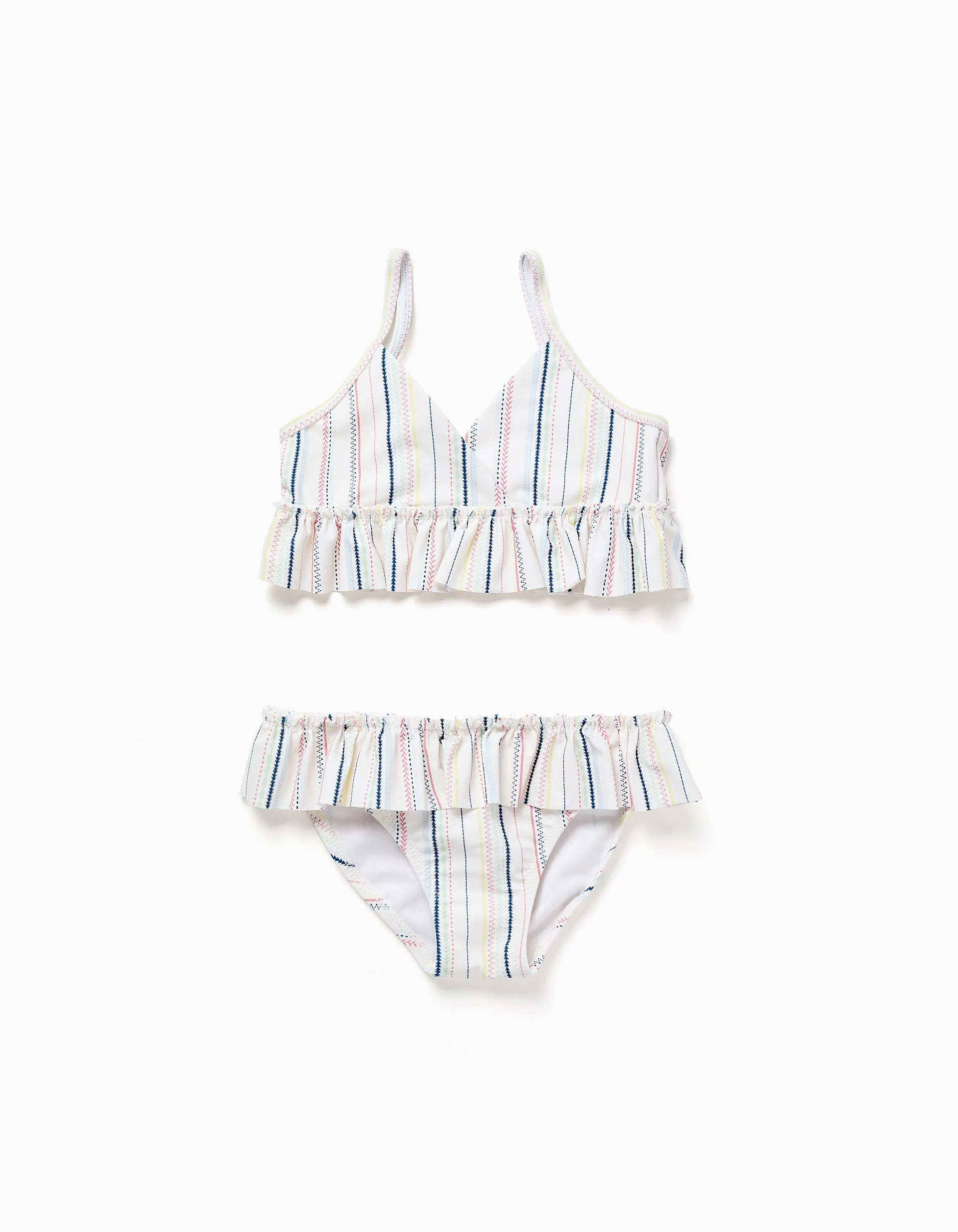 Bikini with ethnic stripes and ruffles B&S for girls, multicolour