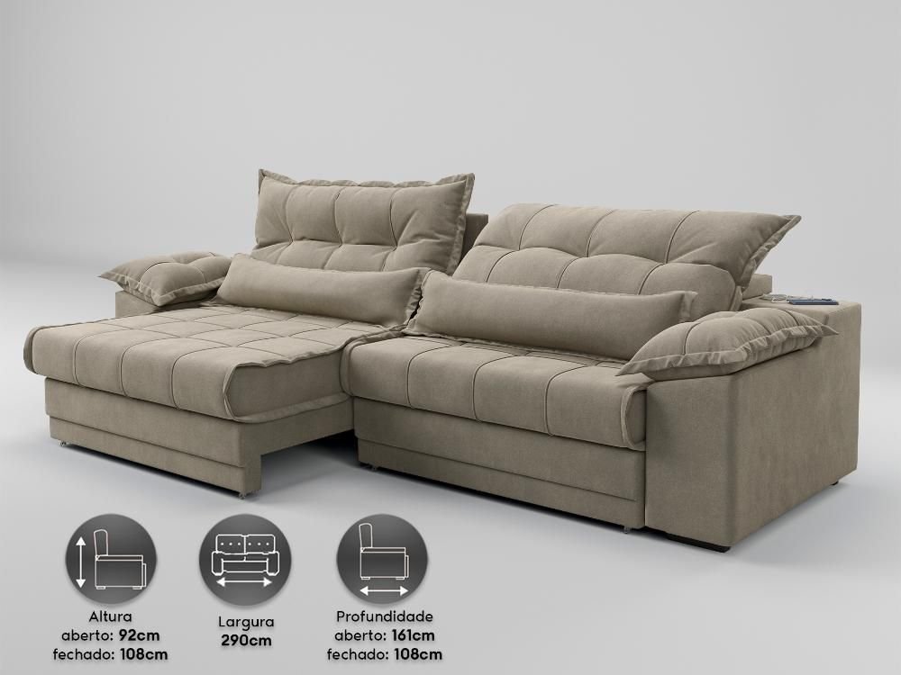 Sofá Retrátil e Reclinável com Molas Ensacadas e Carregador Usb Colosso 2,90m Veludocristal -