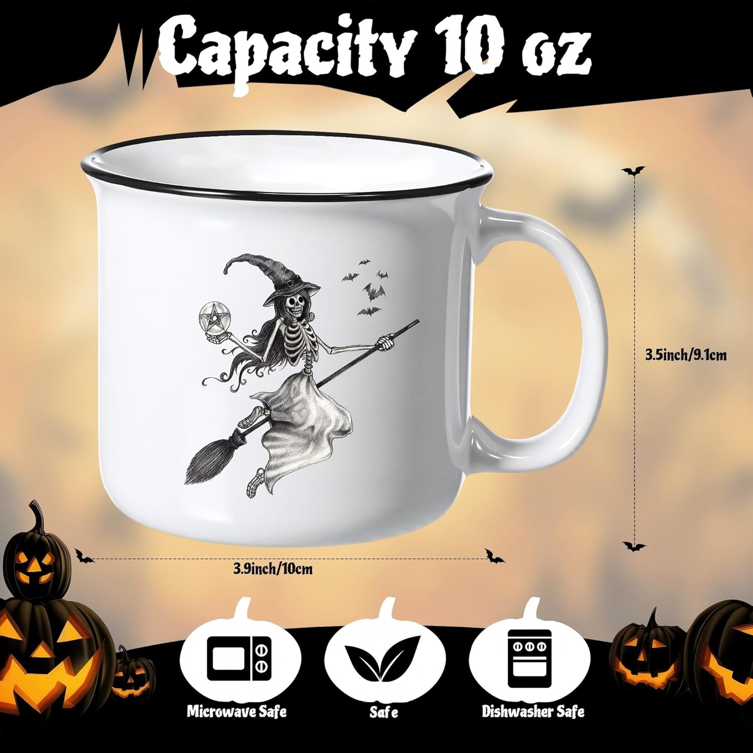 Halloween Coffee Mug Set of 6  14 oz Ceramic Skeleton Brew Cups with Handle Vintage Spooky Drinkware Enamel Mugs for Halloween Home Holiday Decor Gifts