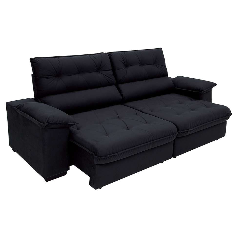 Sofá 3 Lugares Retrátil e Reclinável Piemont Suede Preto 230 cm em Promoção | Ofertas na Americanas