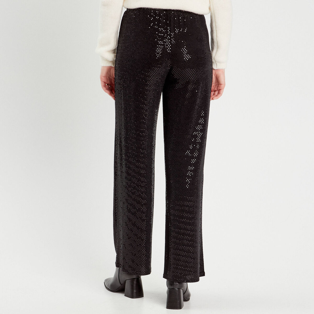 Pantalon large avec sequins noir femme