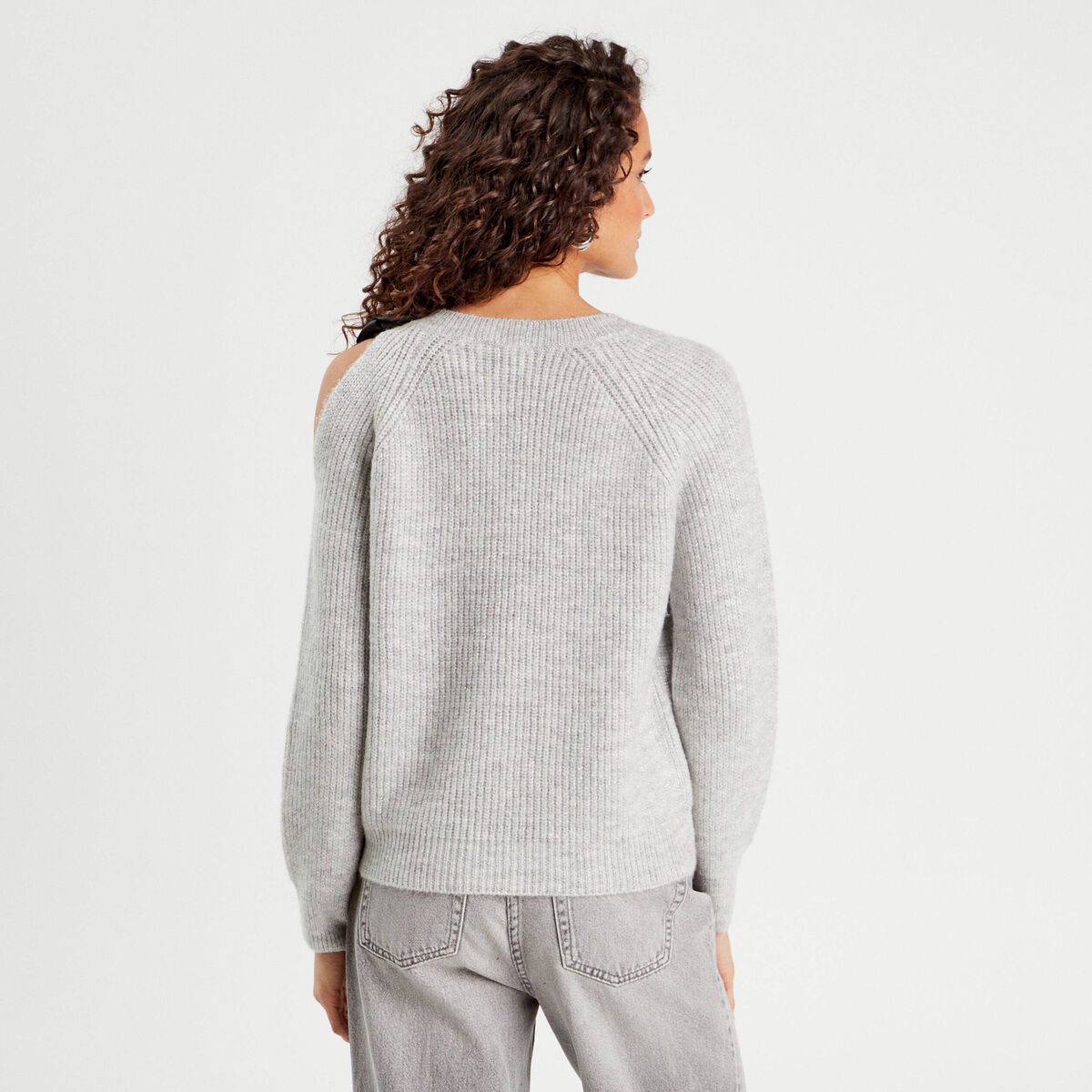 Pull avec noeud gris clair femme