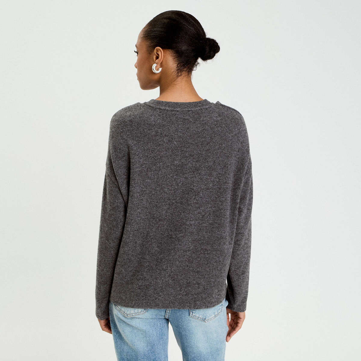 Pull effet 2-en-1 gris foncé femme