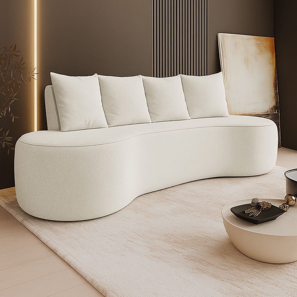 Sofá 3 Lugares Orgânico 210cm com Almofadas Benin Linho Bege B03 - D'rossi