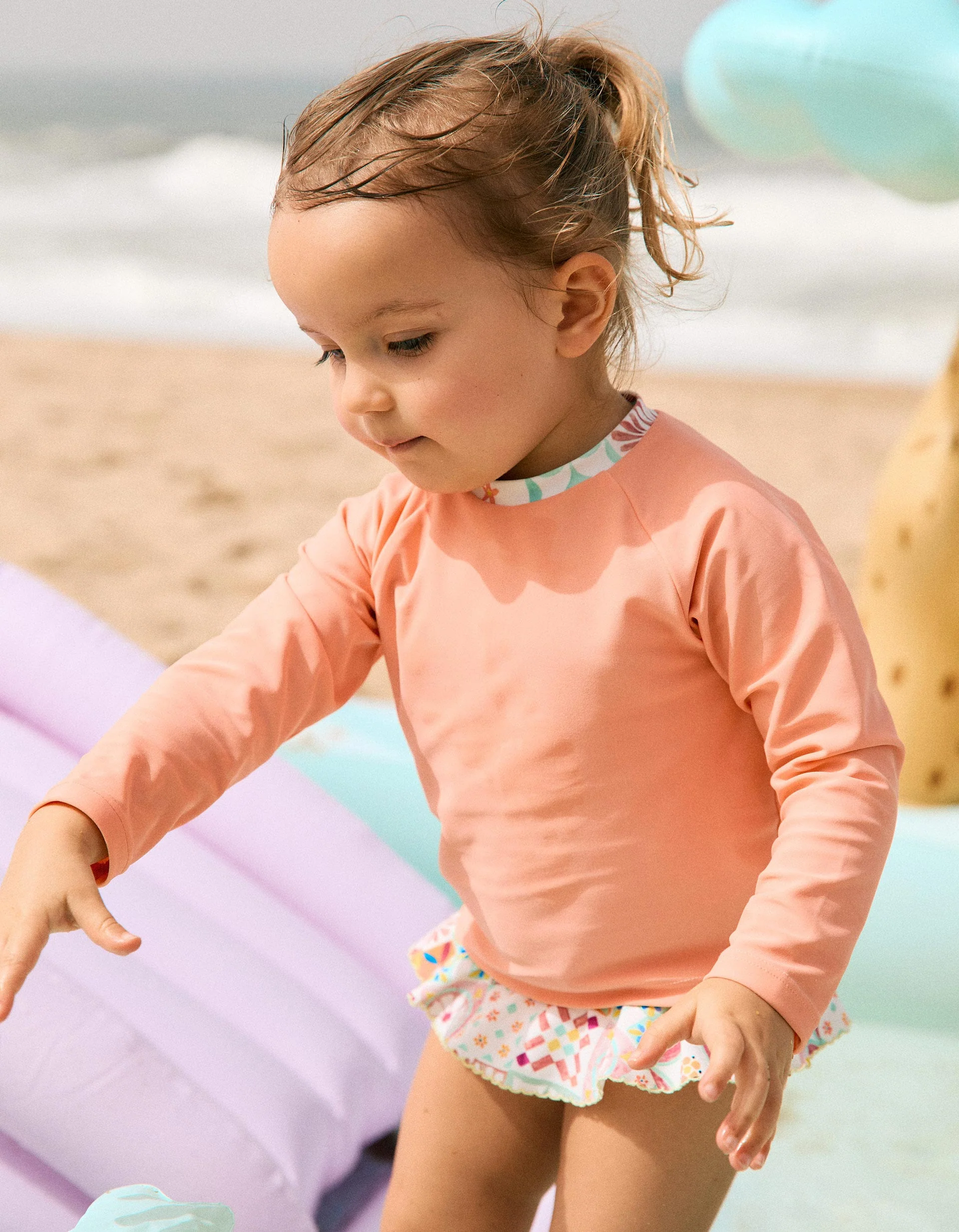 Swim set with UV 40+ protection and motif for babies and girls, coral