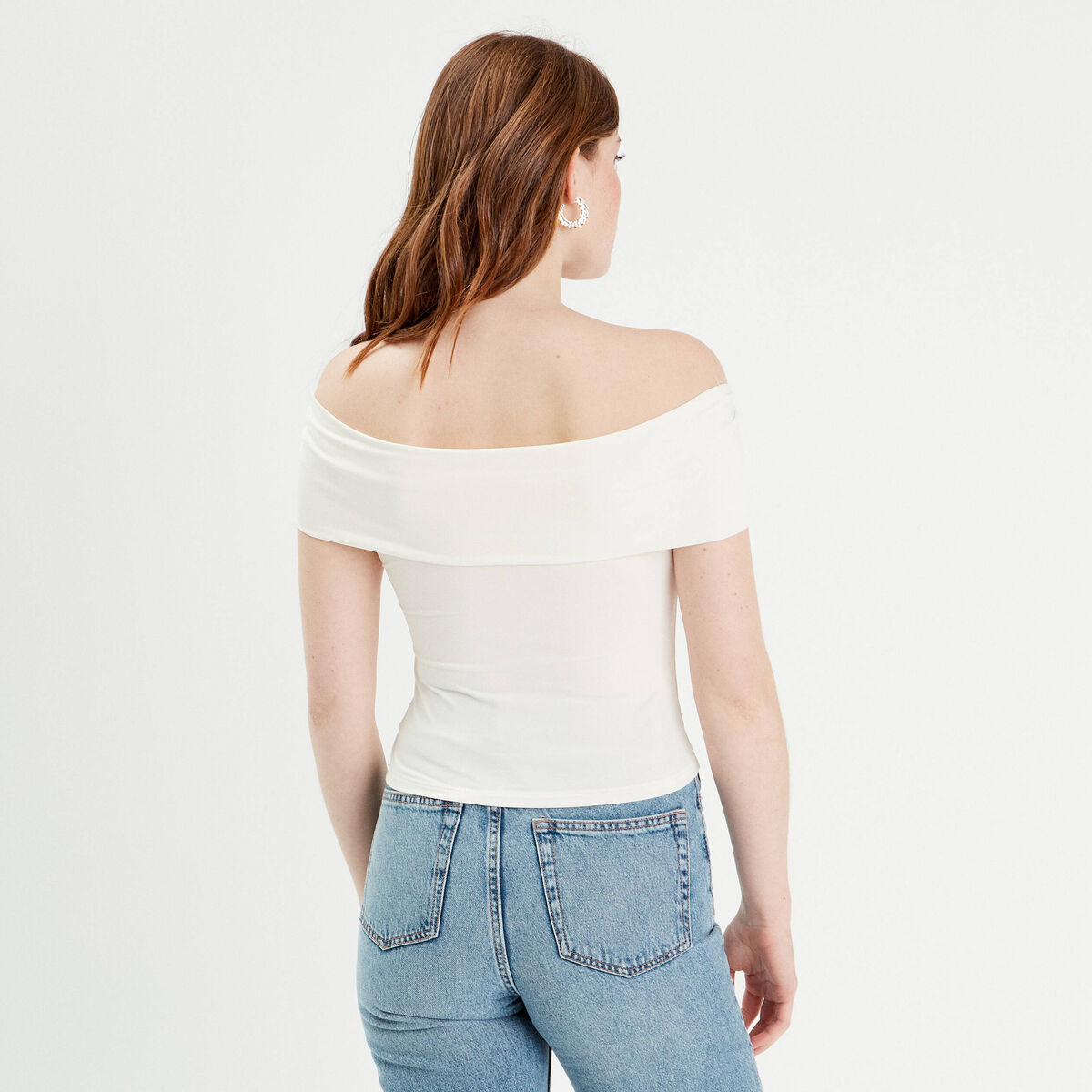 T-shirt col bardot ecru femme