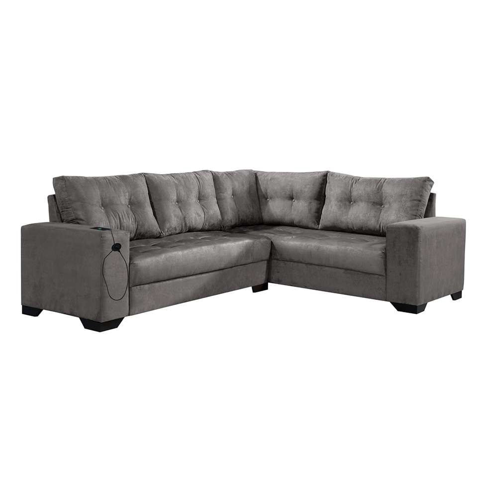 Sofá de Canto 5 Lugares Dijon com Entrada USB Suede Cinza em Promoção | Ofertas na Americanas
