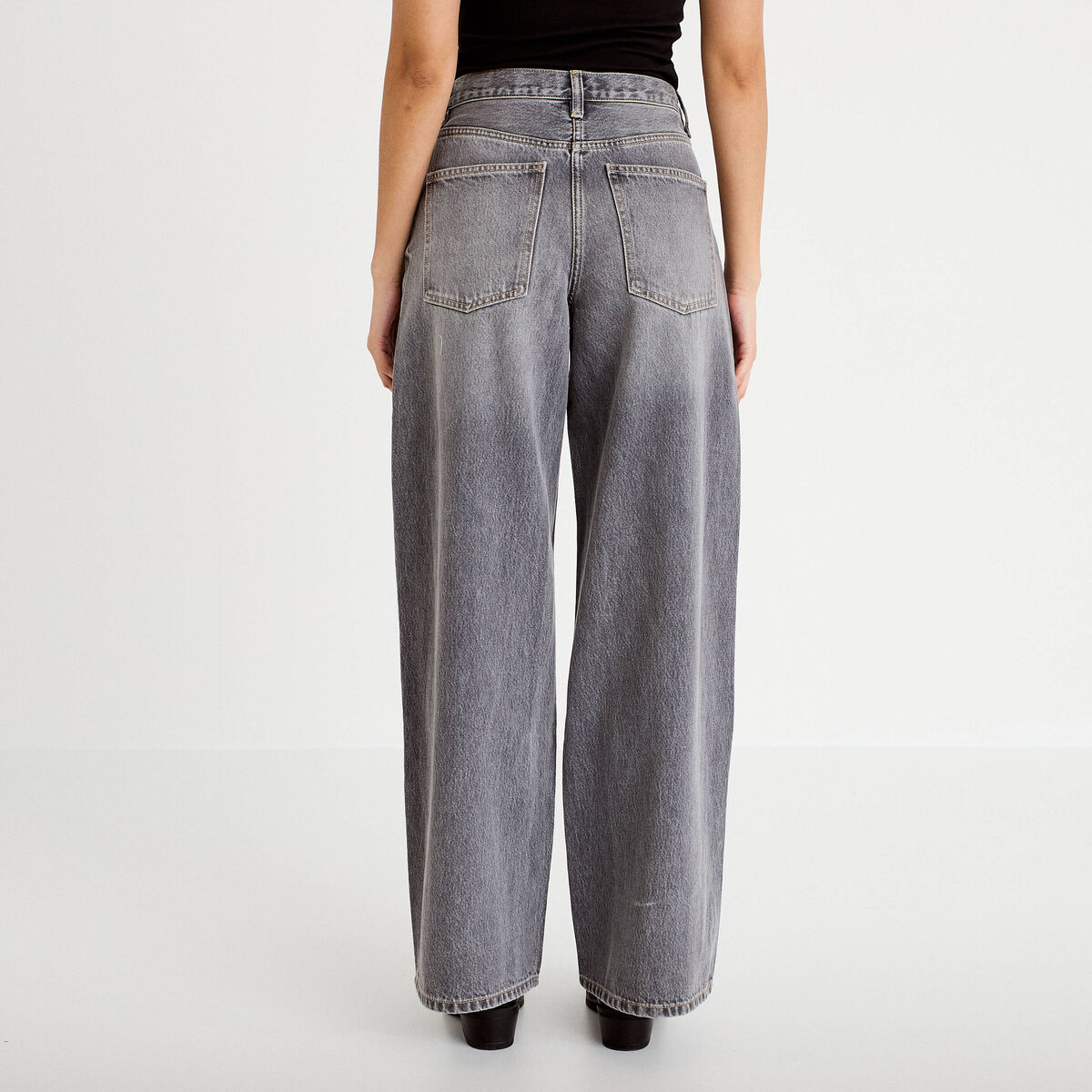 Jean wide leg taille haute denim denim gris femme