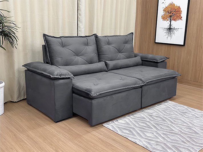 Sofá Retrátil Reclinável 2,50 M Cinza 202 Athenas