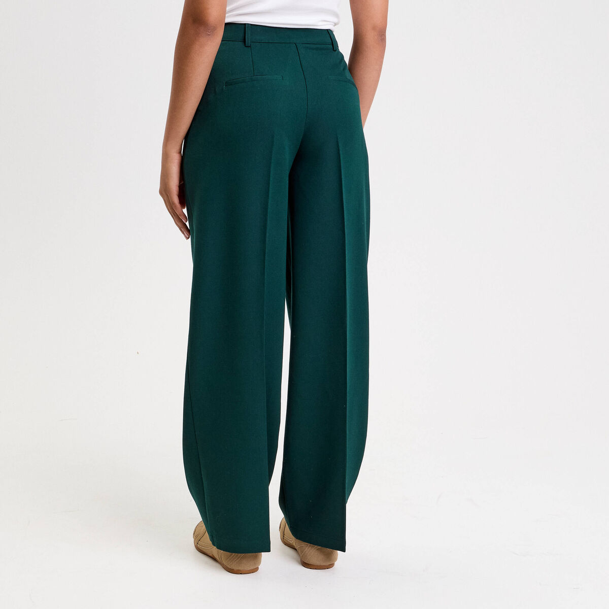 Pantalon large ventre plat vert foncé femme