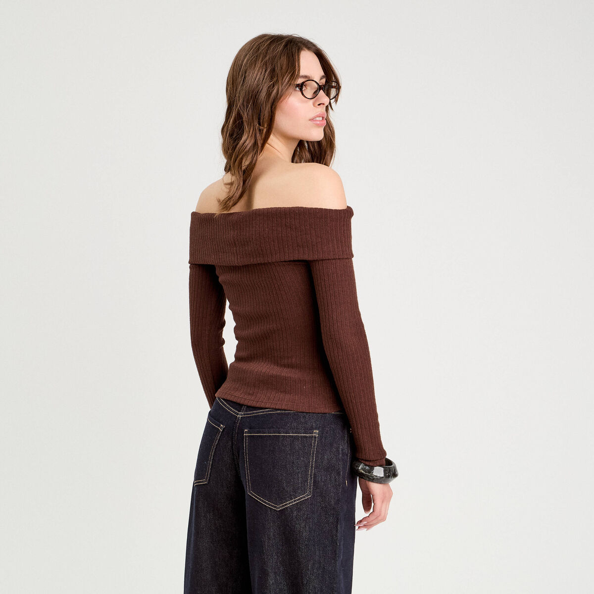 T-shirt manches longues marron foncé femme