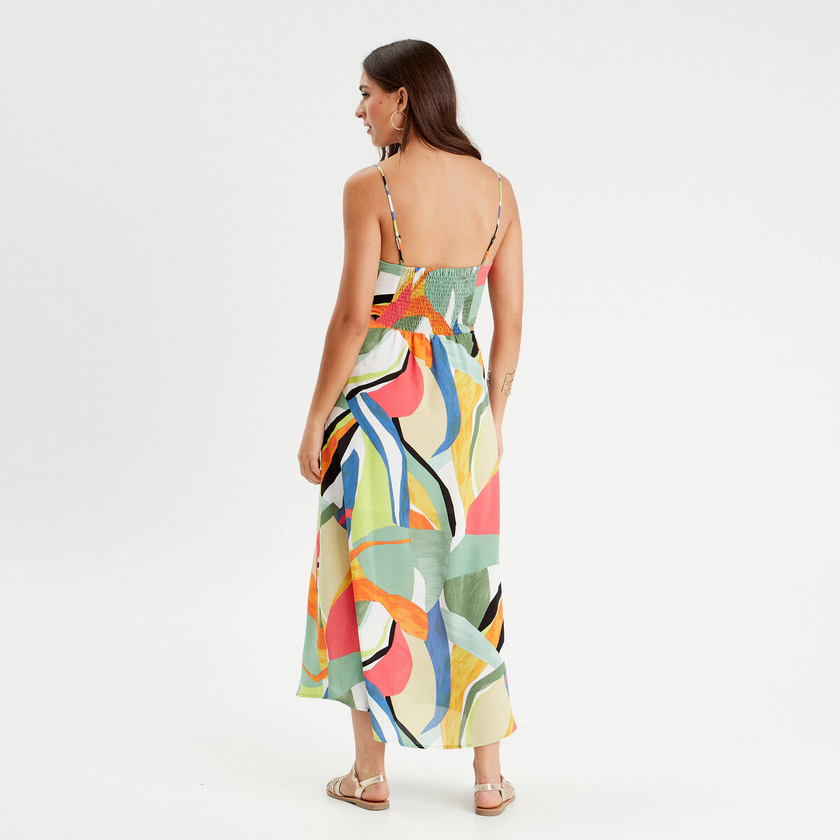 Robe longue évasée ouvertures vert femme