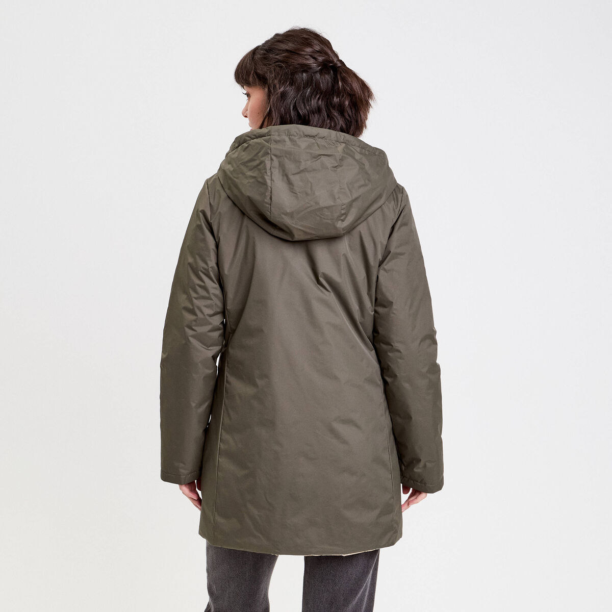 Parka à capuche réversible vert kaki femme