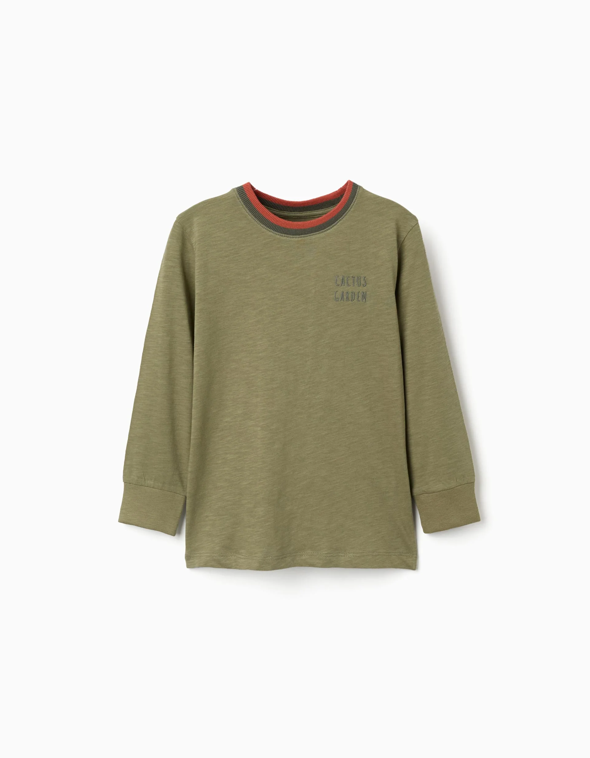 Long sleeve cotton T-shirt Cactus Garden for boys, dark green