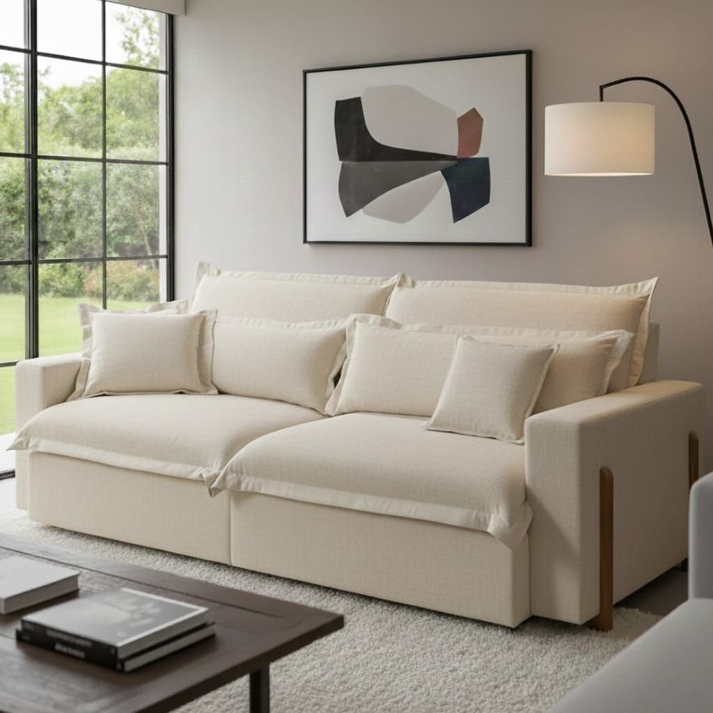 Sofá Retrátil e Reclinável Dubai, Tecido Linho, Molas Ensacadas, 2,30m.