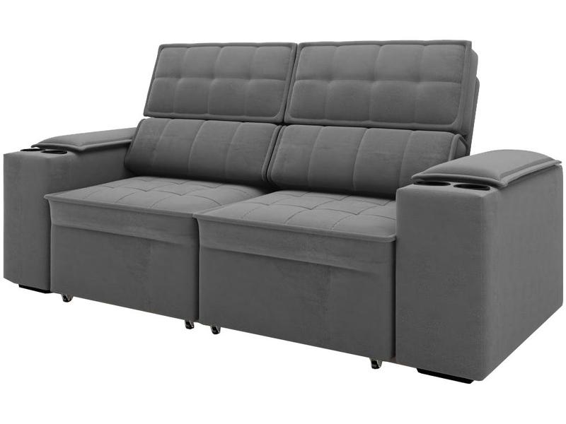 Sofá Retrátil Reclinável 3 Lugares Veludo Joly Cancún Gralha Azul Estofados