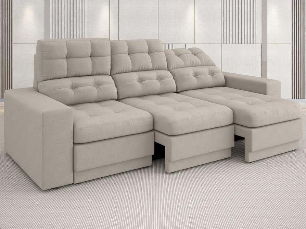 Sofá Jobim 2,05m Assento Retrátil e Reclinável Velosuede - Netsofas - Areia