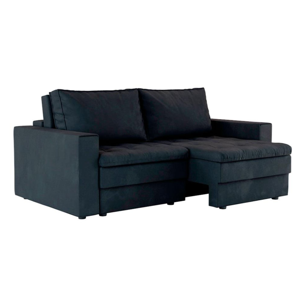 Sofá 3 Lugares Retrátil Berna Suede Preto 210 cm