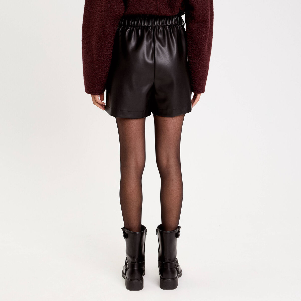 Short regular taille haute similicuir noir femme