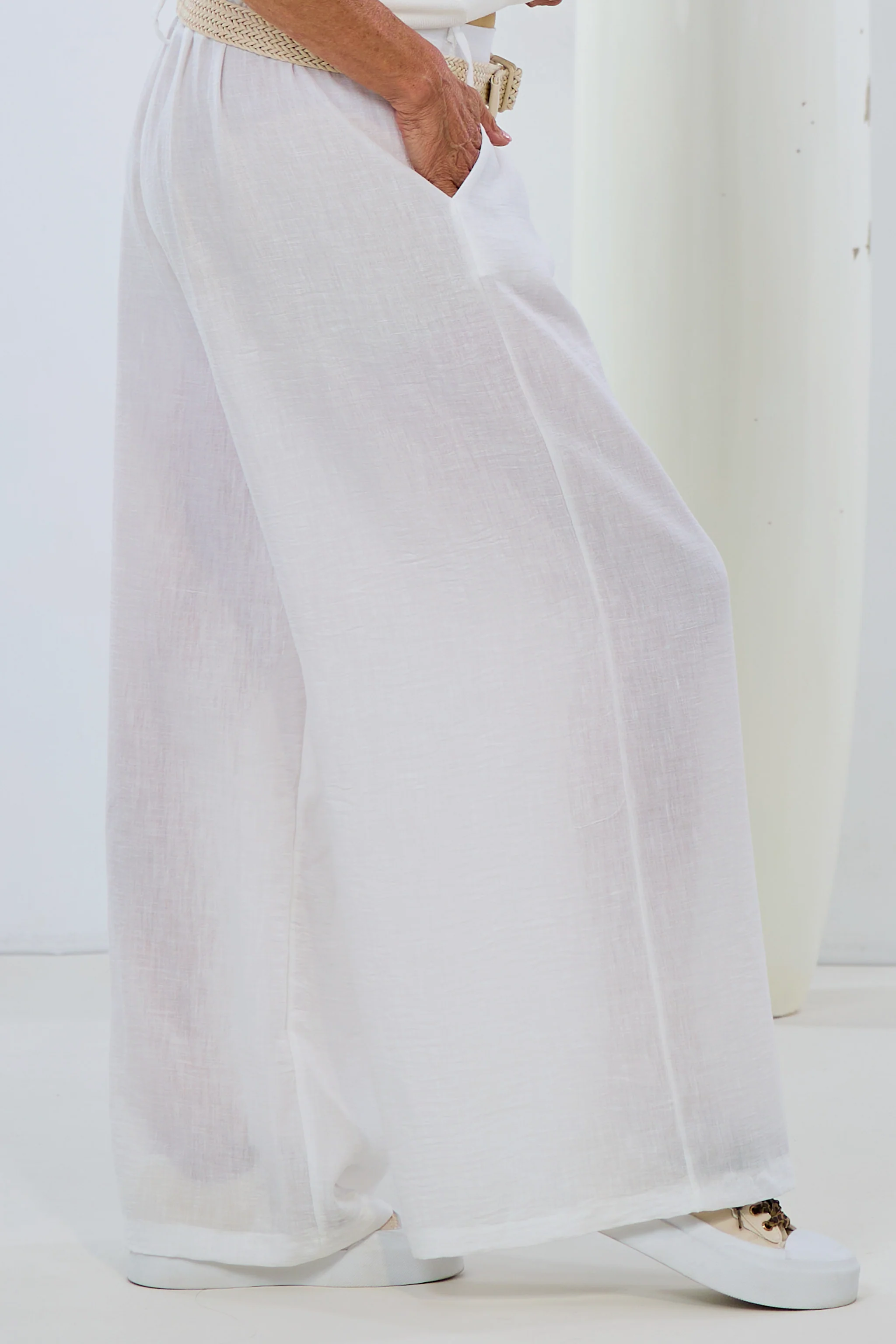 Marlene Hose mit geflochtenem Gürtel, ecru