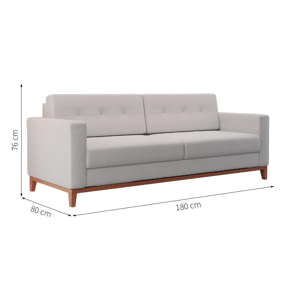 Sofá 3 Lugares Living Pés e Base em Madeira Linho Cotton Cru 180 cm