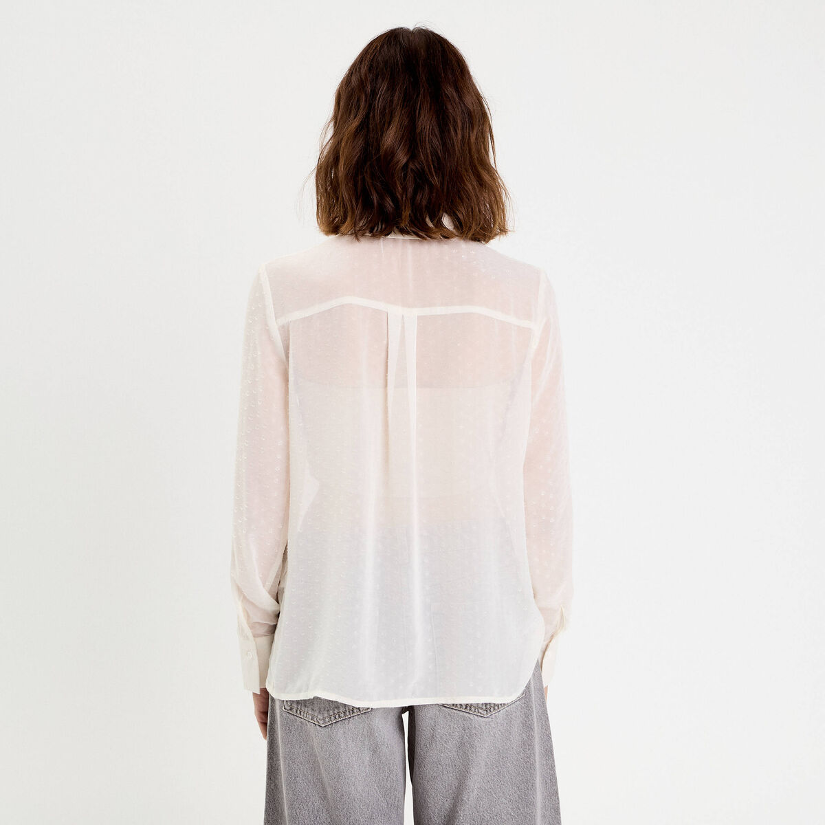 Chemise voile plumetis brillant ecru femme