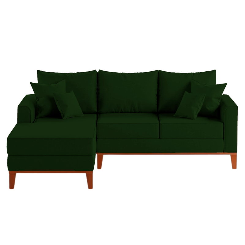 Sofá 3 Lugares Beny com Chaise Esquerdo Suede Verde