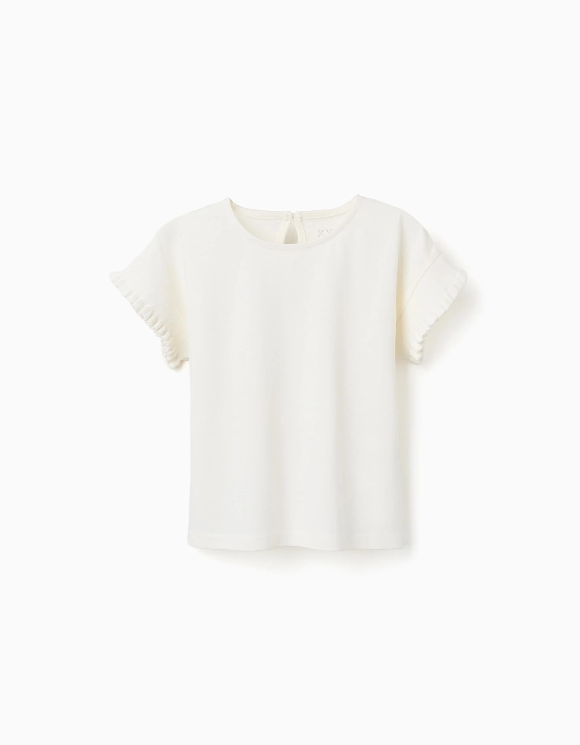 Cotton T-shirt with ruffled sleeves for girls, white