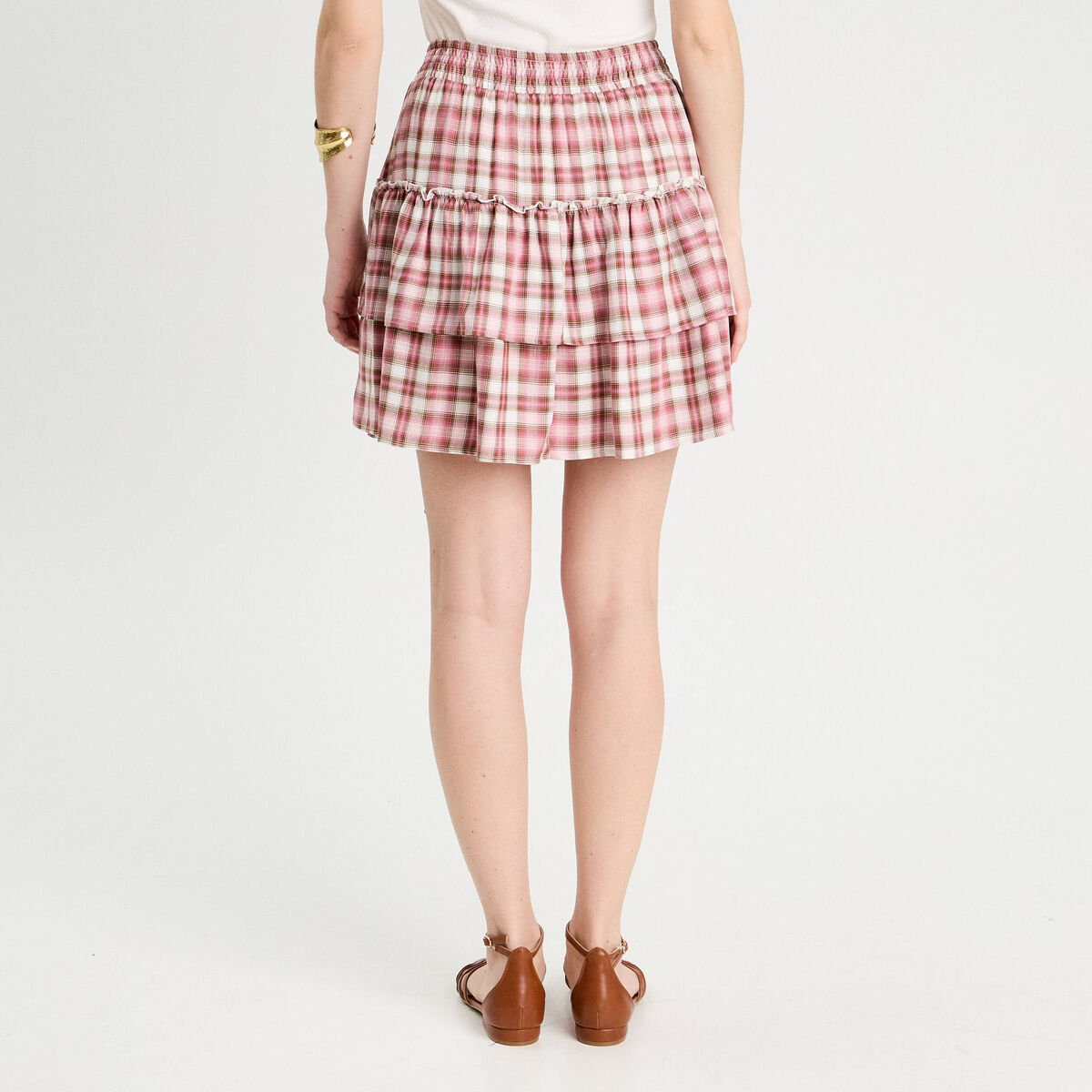 Jupe évasée volants rose femme