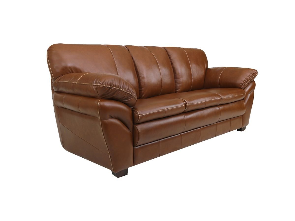 Sofá de Couro Gana 3 Lugares - Conhaque com Brilho