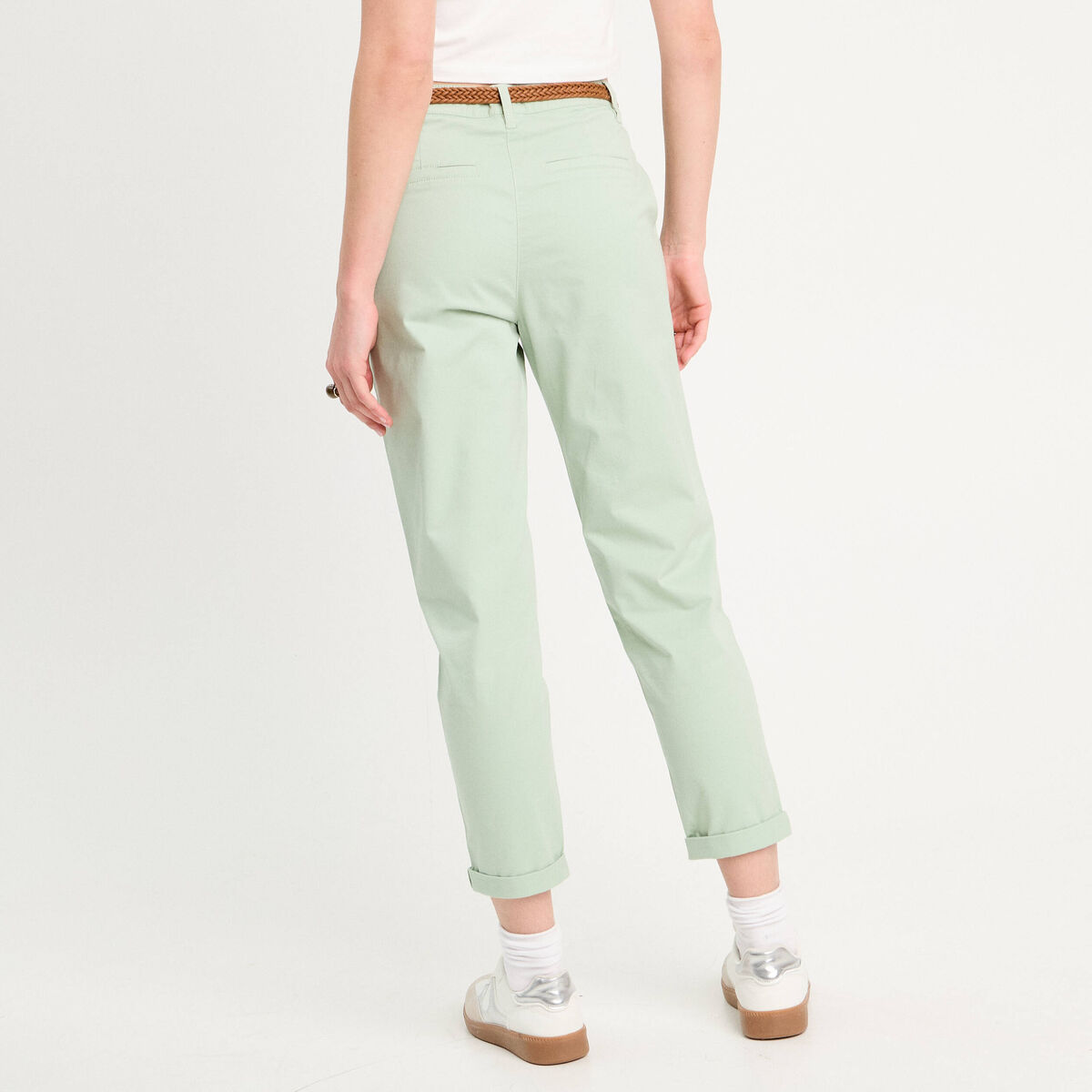 Pantalon chino 7/8ème vert pastel femme
