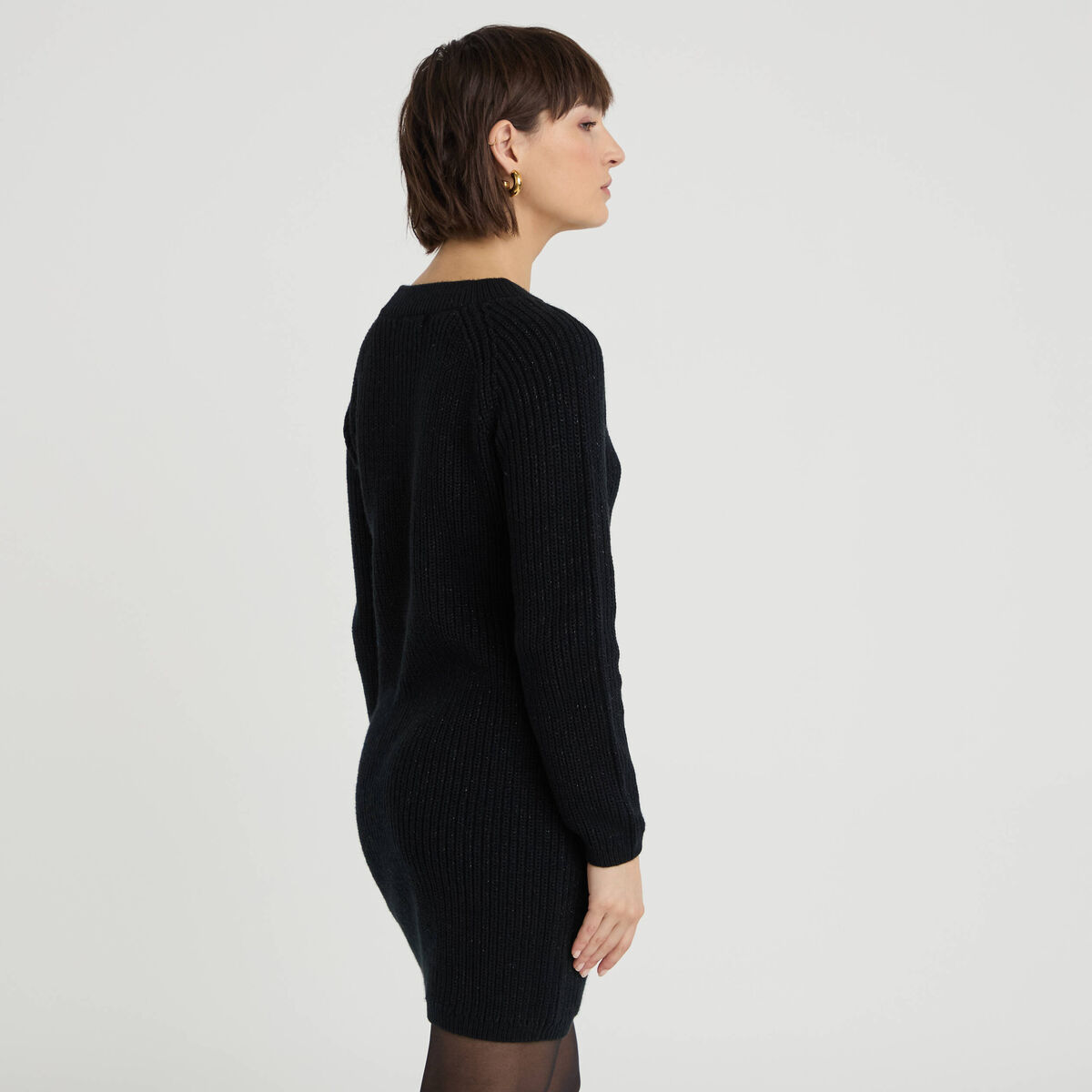Robe pull détails de boutons noir femme