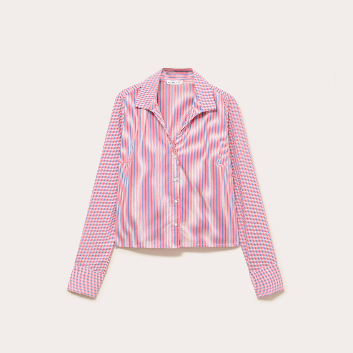 Chemise droite courte col classique rose femme