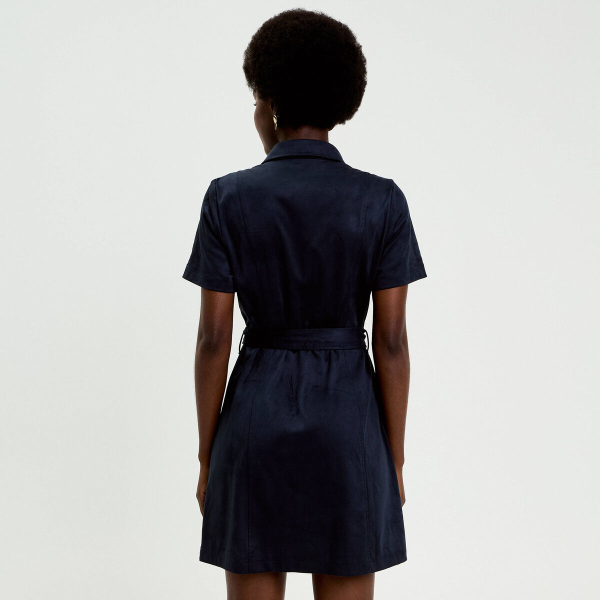 Robe boutonnée aspect daim bleu marine femme