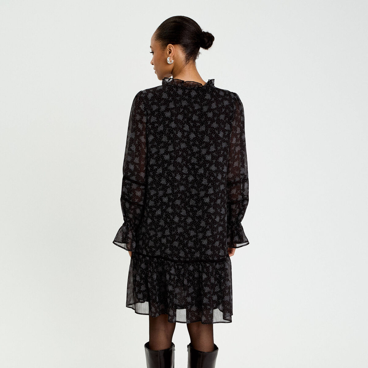 Robe évasée en voile noir femme