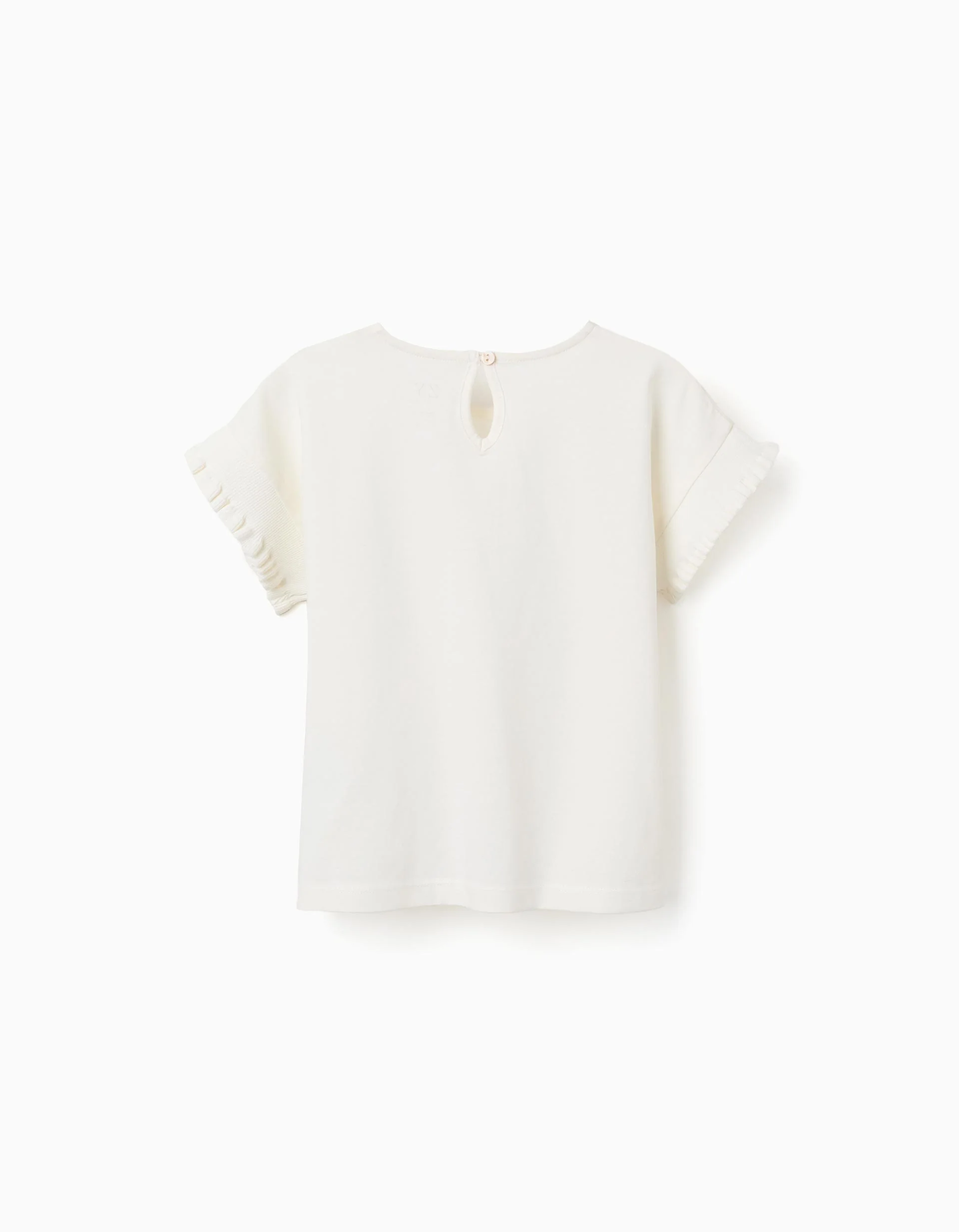 Cotton T-shirt with ruffled sleeves for girls, white