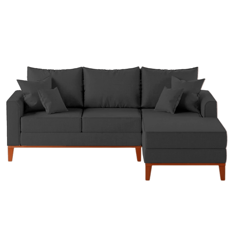 Sofá 3 Lugares Beny com Chaise Direito Linho Grafite