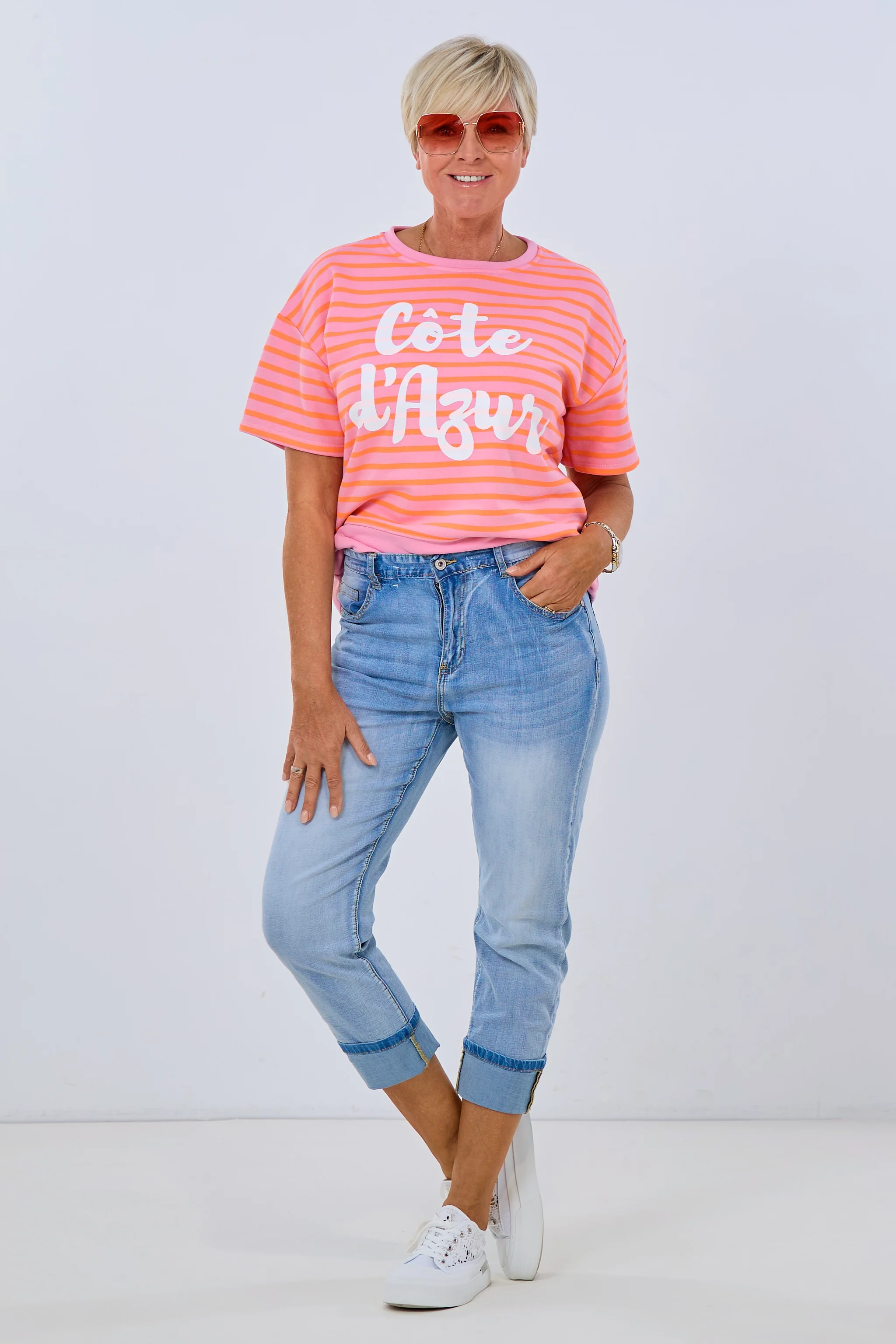 7/8 Jeans mit Aufschlag, hellblau