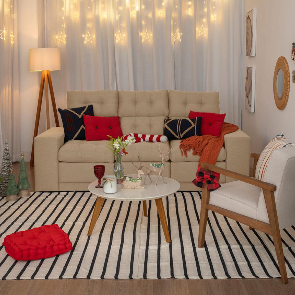 Sofá 3 Lugares Retrátil e Reclinável Baden Linho Bege 230 cm