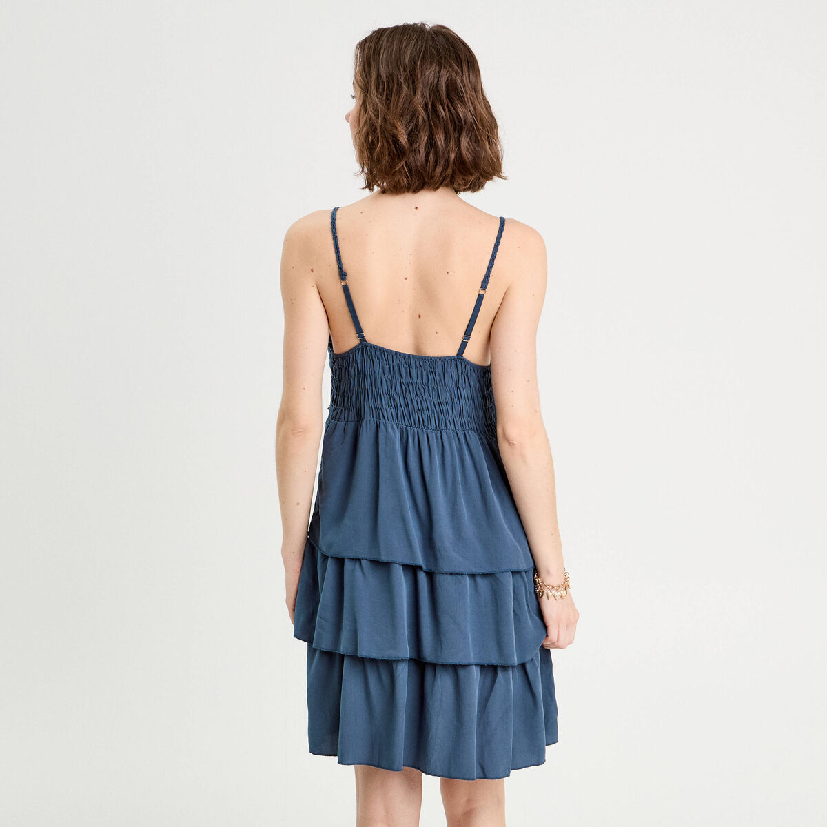 Robe évasée bretelles bleu gris femme