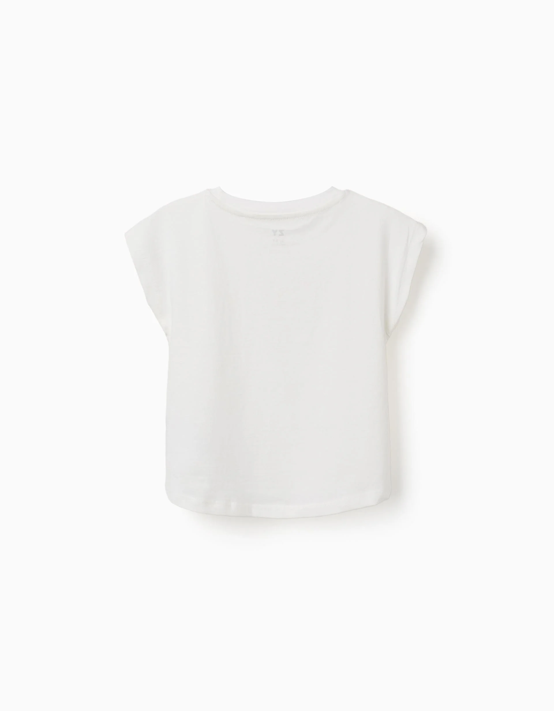 Cotton T-shirt with summer print for girls, white