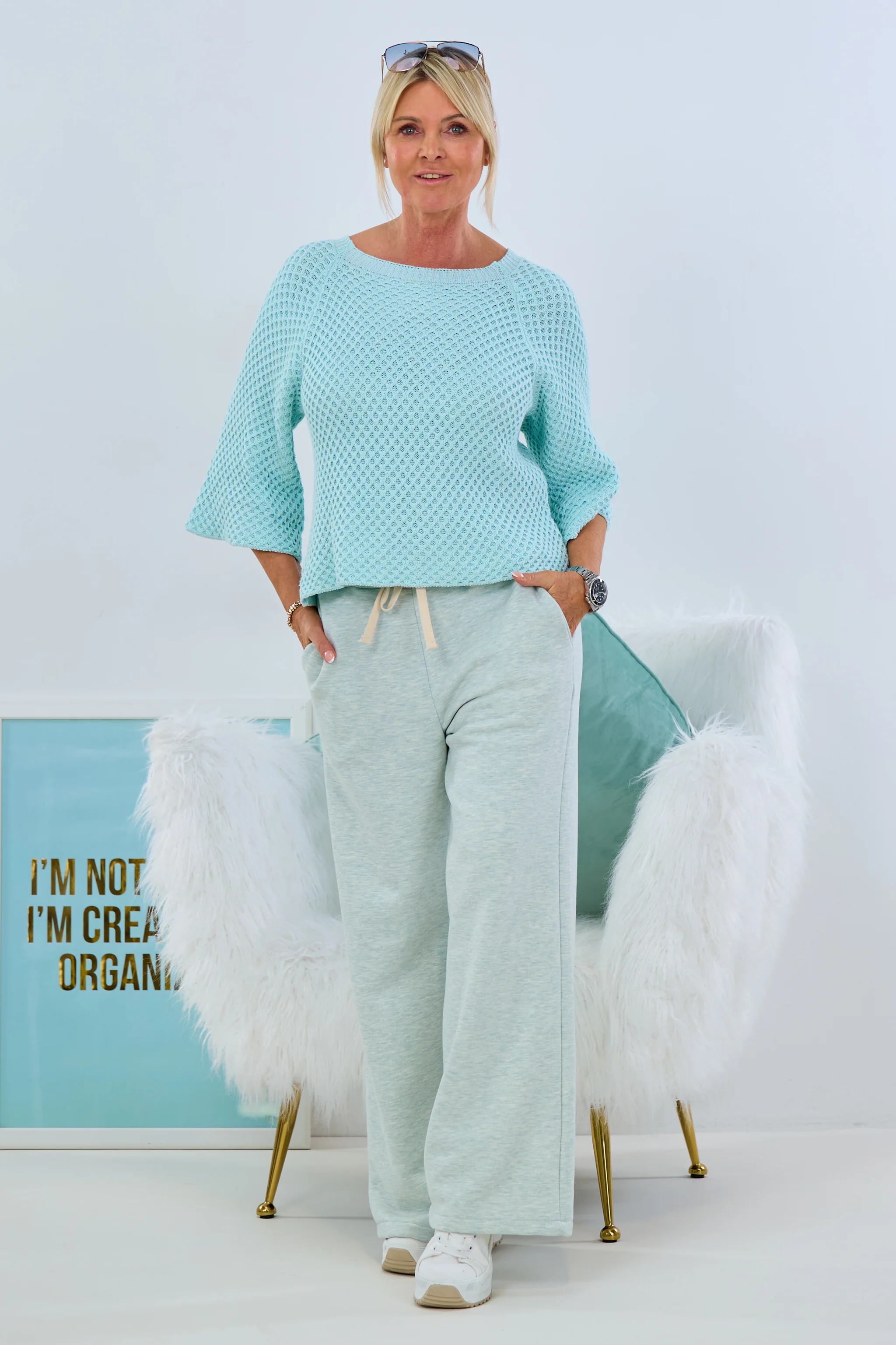 Lässige Freizeithose, mint-meliert