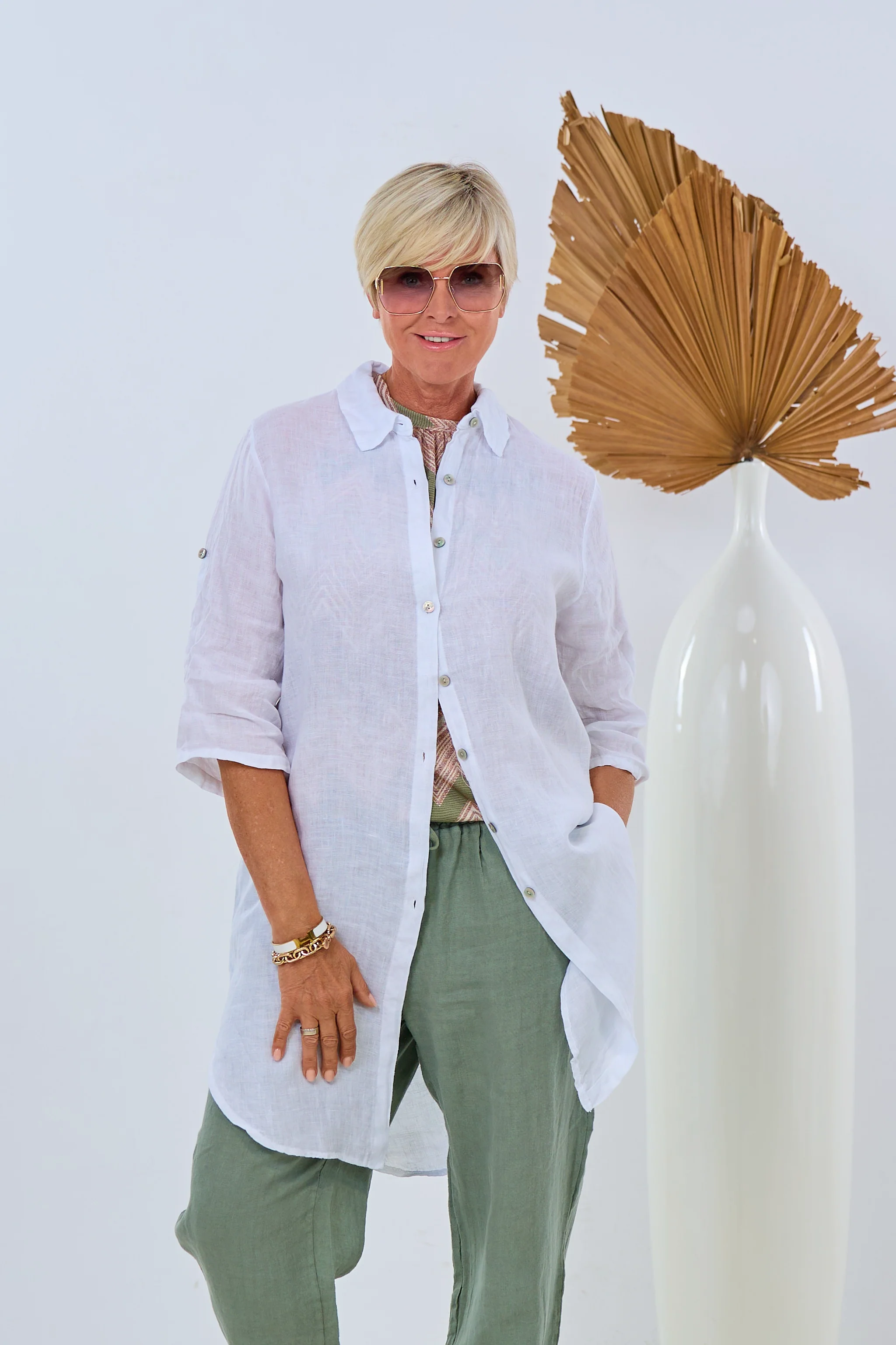 Langes Leinen Hemd, weiß