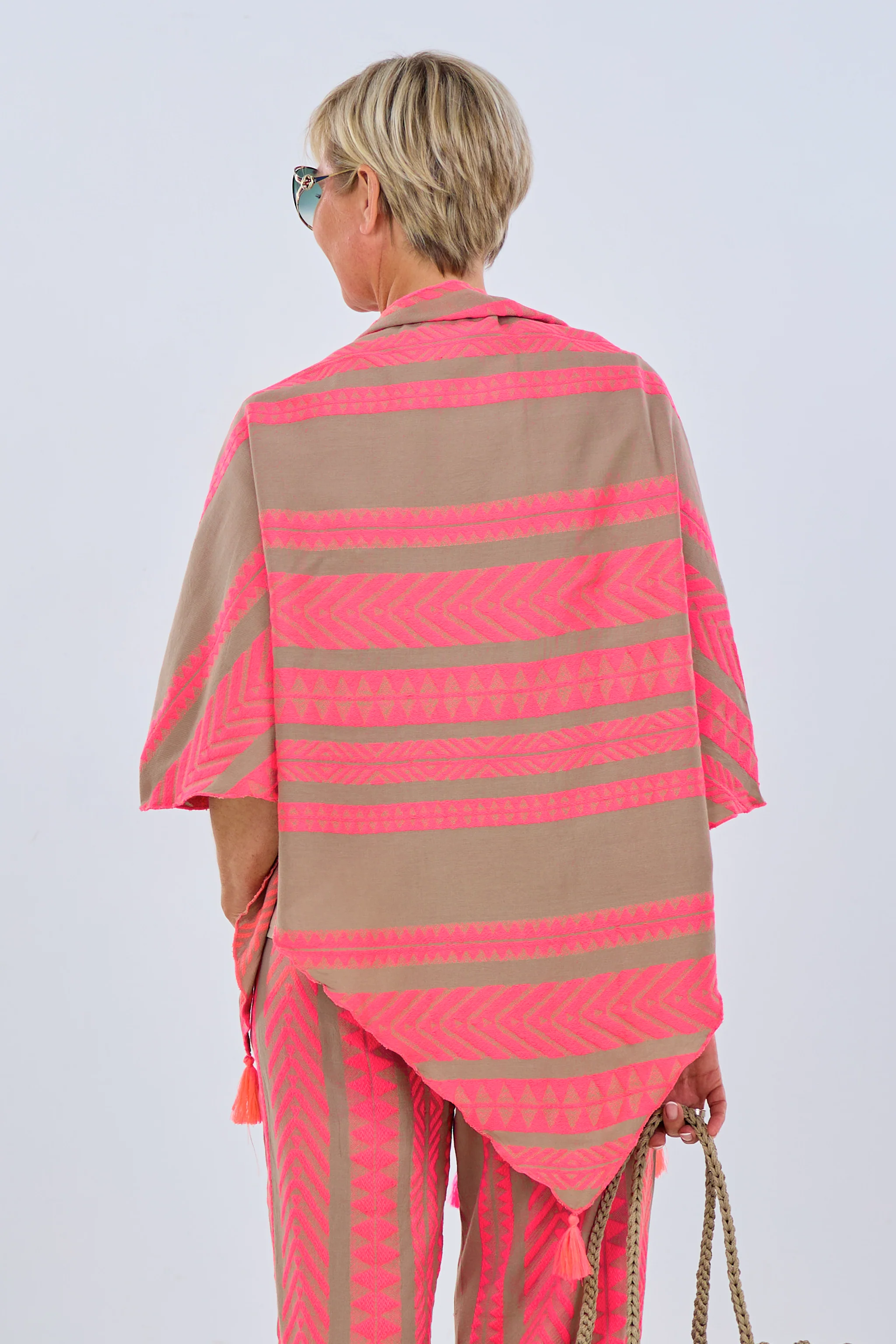 Dreieckstuch mit Schlaufe, taupe-neon apricot