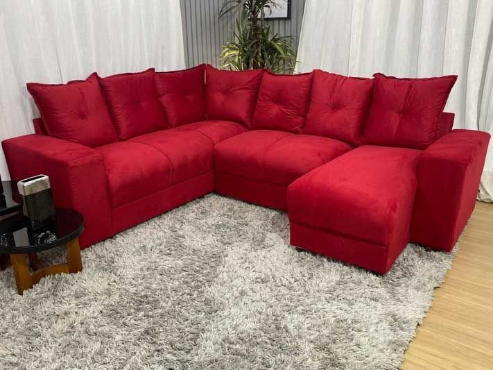 Sofá de Canto C/ Chaise - com 06 Lugares:vermelho