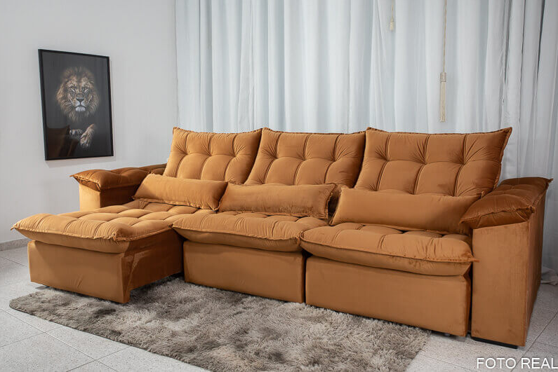 Sofá Retrátil e Reclinável Ipanema 2,10m em Tecido Veludo C/ 03 Módulos - Montagem Inclusa