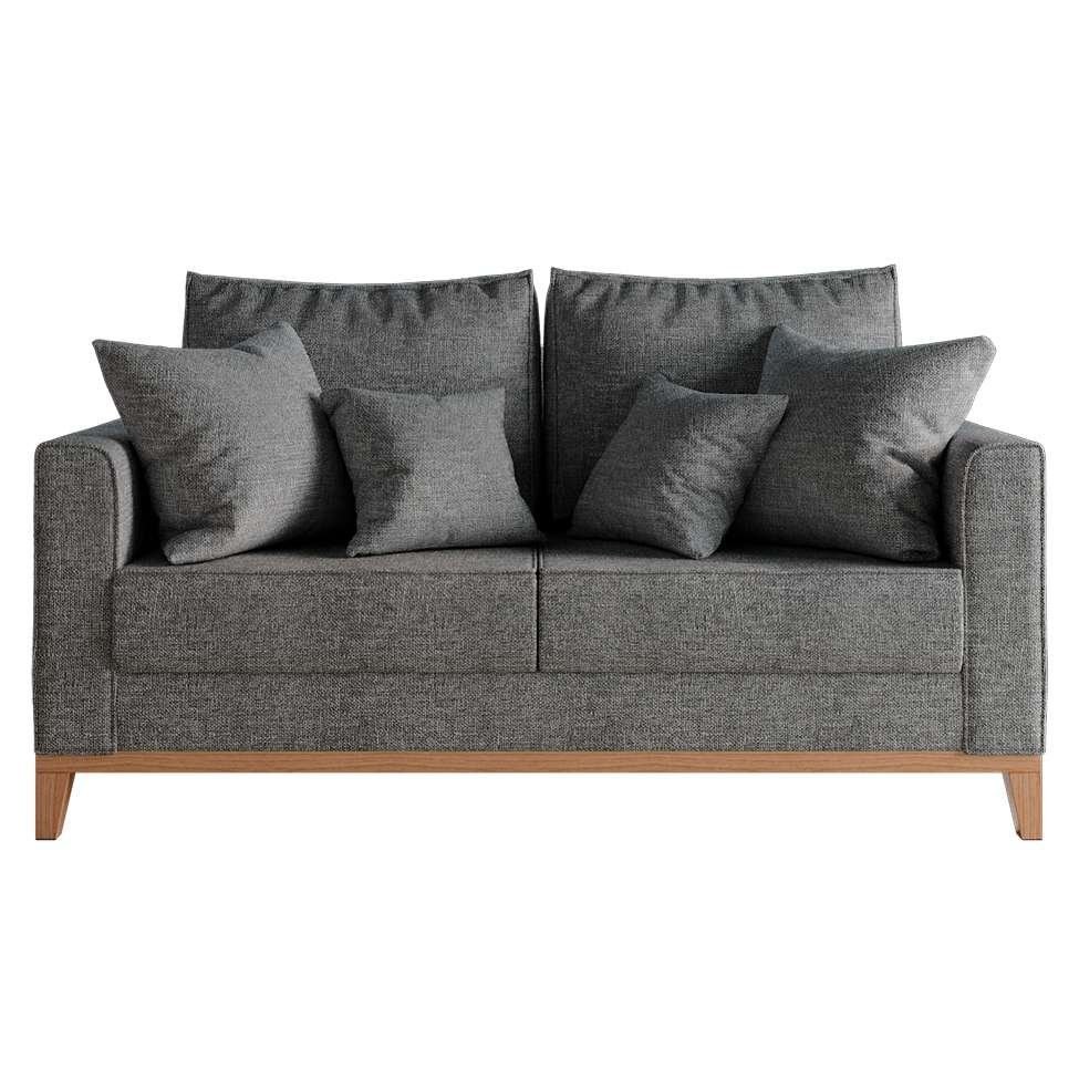 Sofá 2 Lugares Beny Base de Madeira Linho Cinza