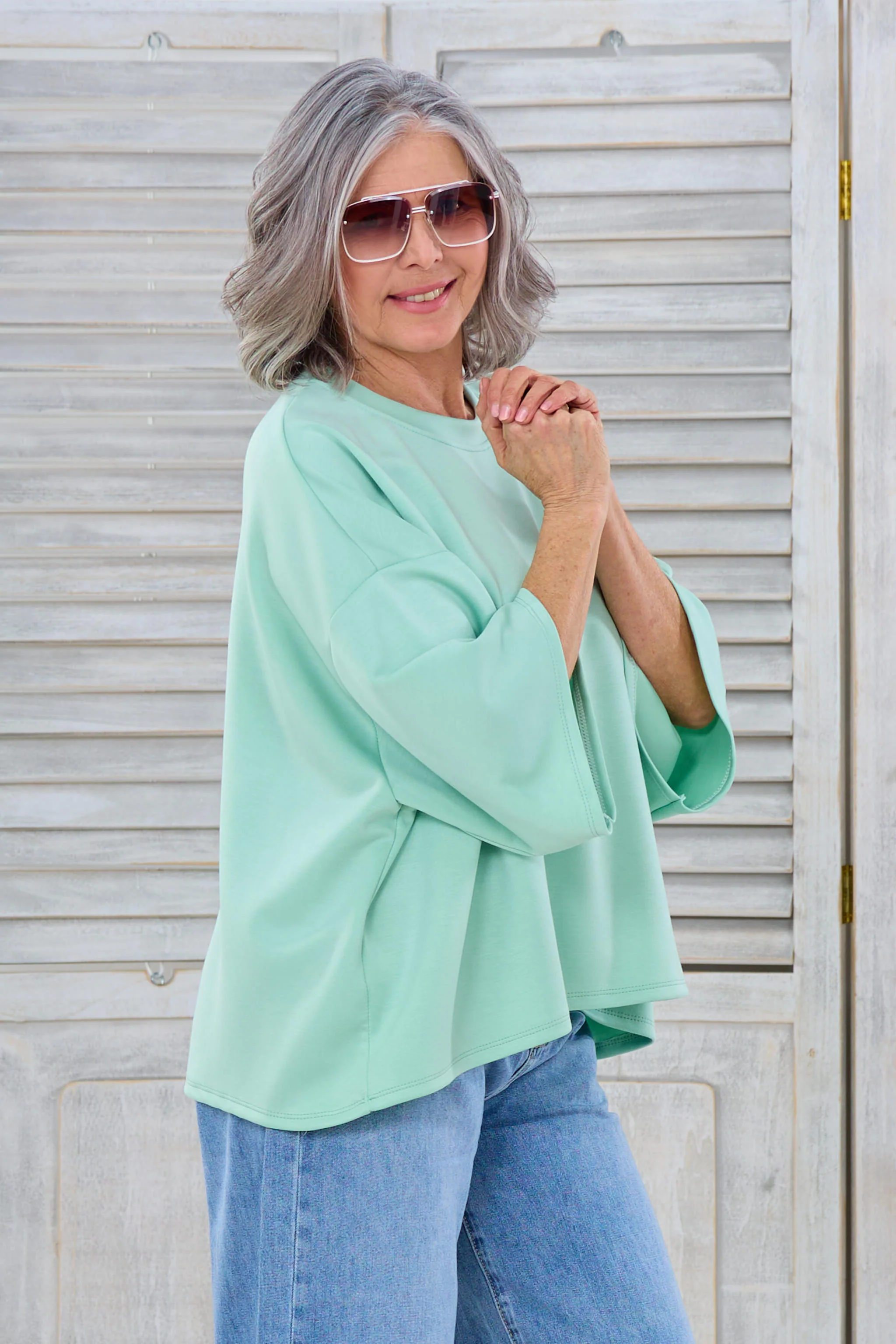 Cozy Freizeitshirt mit halblangen Ärmeln, lindgrün